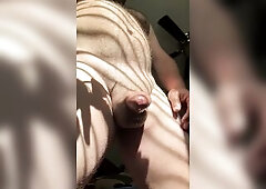 Stocky Dad Bear wanking him in the sunlight
