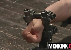 Connor Patricks tormented in tight metal bondage without mercy