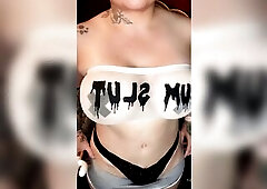 Tattoobabie uses sex-toy on gorgeous pink twat in her cum doxy outfit