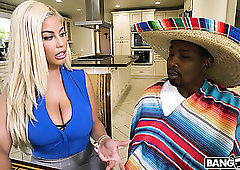 Meaty pussy lips of Spanish beauty Bridgette B are stretched by black stud