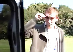 Meaty homosexuals enjoy wild car sex