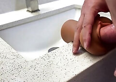 Pissing And Blowing two Loads in Hotel Washroom