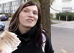 Slutty and hawt brunette hair German honey gets picked up on the street and sucks shlong like a pro previous to riding it nicely until a facial spunk 