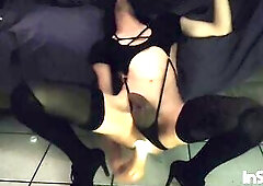 whore trembles with fun with her sex toy in her butt.