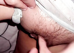 Bushy twat angel fingers herself to climax