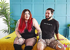 Couples today! Hot BBW redhead Leia introduces us to her boyfriend before banging him