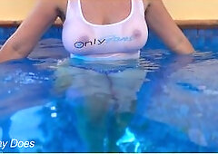 Wifey braless in the pool wet shirt