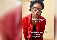 Ebony sissy Femboy disrobes for u on Halloween . Pair content on twitter:FemboyEzraKyle