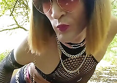 👑Slut 1 day slut always. French Trav Ass Looks in the Woods, Pink Thong Thong & Pink Heels.