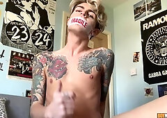 Boynapped.com: Shaved Ryo Foxx jerking huge balls in the bed