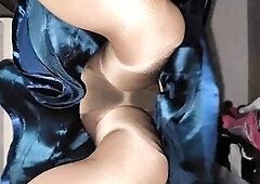 Looking up my blue satin silky smooth lined formal petticoat with hose