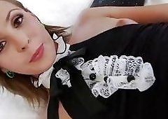 Stockinged Tgirl nasty bitch sucks off a rock solid boner