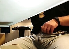 Boss finds coworker having a solo session on webcam at the office