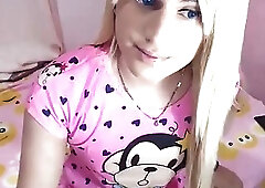 Cute blonde shemale babe strokes her fat dick on webcams