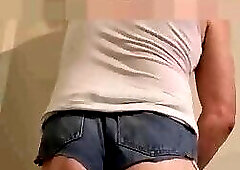 Hard Cock in Short Shorts. Singlet and G String
