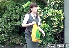 Japanese women in suits and high heels are terrified after voyeur sharks them in the streets.