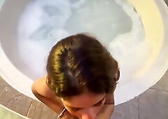 Nice-looking golden-haired in the jacuzzi