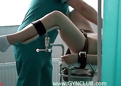Kinky doctor exam the patient on gino chair Full fixation! In latex gloves (HD)