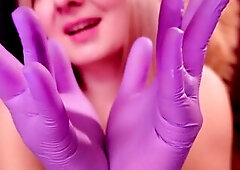 ASMR: purple nurse gloves and gold glitter see.