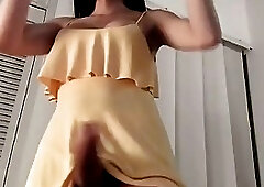 Exotic shemale teases with her huge cock before vigorous masturbation