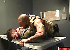 Soldier gets a metal hook buried in his ass during interrogation!