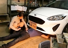 Desperate milf taking a ride on the car repairman's big cock