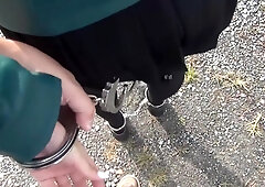 Girl Black Knee Socks And Ankle Cuffs / Shackles Self Bondage Slavegirl