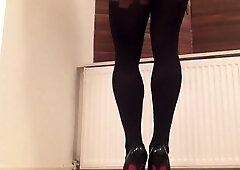 Black Suspender Pantyhose - Amateur Big Cock Crossdresser