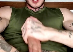 Instructed inked muscle boy with monstrous trouser snake milking off..!