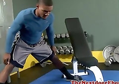 Ebony muscle hunk tugging his hard cock