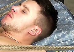 Master uses his slave's feet to get off