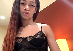 Sexy dickgirl BlasianVixen (MsWetWetBanks) strokes her cock