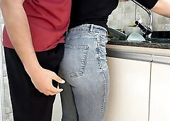 Cumming in my Maid's Large Booty with Jeans whilst this babe was Washing Dishes in the Kitchen (FREE USE)