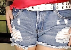 Anna is wearing her beloved couple of jean short shorts. Her shorts are yanked up her constricted twat, exposing an apparent cameltoe. That babe wishe