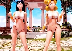 3D foursome with two hot babes sharing double dose of cock