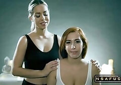 This hot and sexy babes dressed in their seductive lingerie started the show by undressing each other. The hot brunette chick started to undress her g