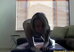 Stripteasing teen slut opens her skinny legs wide