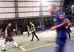 professional footballer relaxes his feet on camera