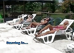 Guy and asty shemale share one girl