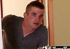 Lonely milf fucks her second husband's son after watching him stroke