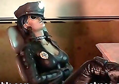 Tanned futanari officers have a threesome with a busty blonde