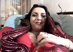 Sexy milf Calla in stockings desires some naughty gifts from Santa with a down jacket fetish