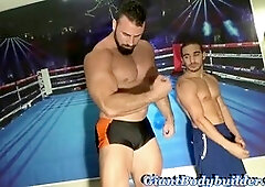 Muscle hunks engage in intense muscle worship, big vs small domination