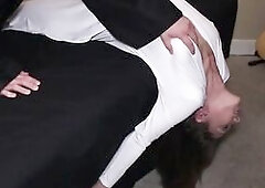 Blue- eyed brunette hair got kidnapped and enjoyed being in nature's garb in front of a masked stranger