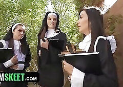 Three Horny Nuns Fuck The Devil Out Of Him