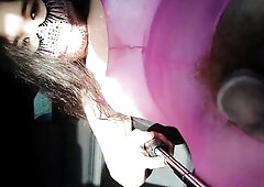 Pink Hawt Oriental T-Girl Ladyboy in High Heels Showing her Body in Car