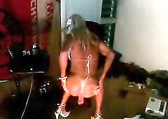 smooth skinny tanned bikini bimbo aged tgirl for large ebony knob