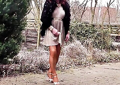 Triple Cumshots In A Sheer Pleated Gown