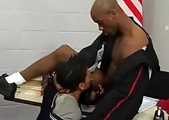 Hunk blowjob, the coach, gay interracial blowjob