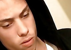 Supposedly straight twink working on his rock hard cock